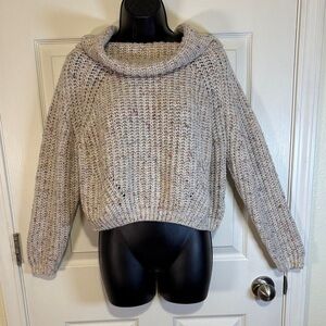 moon & madison Speckled Knit Cowl Neck Cropped Sweater - Cream- Size M
